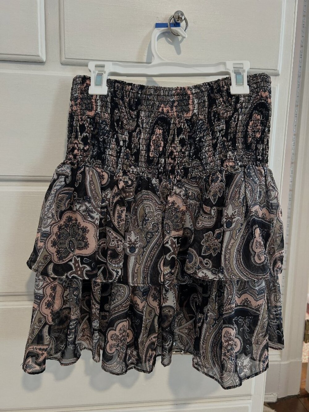 Juniper Blu Paisley Smocked Tiered Ruffle Mini Skirt Boho Cottagecore Size S